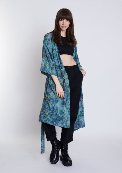 Long Light-Blue-Green handmade Kimono