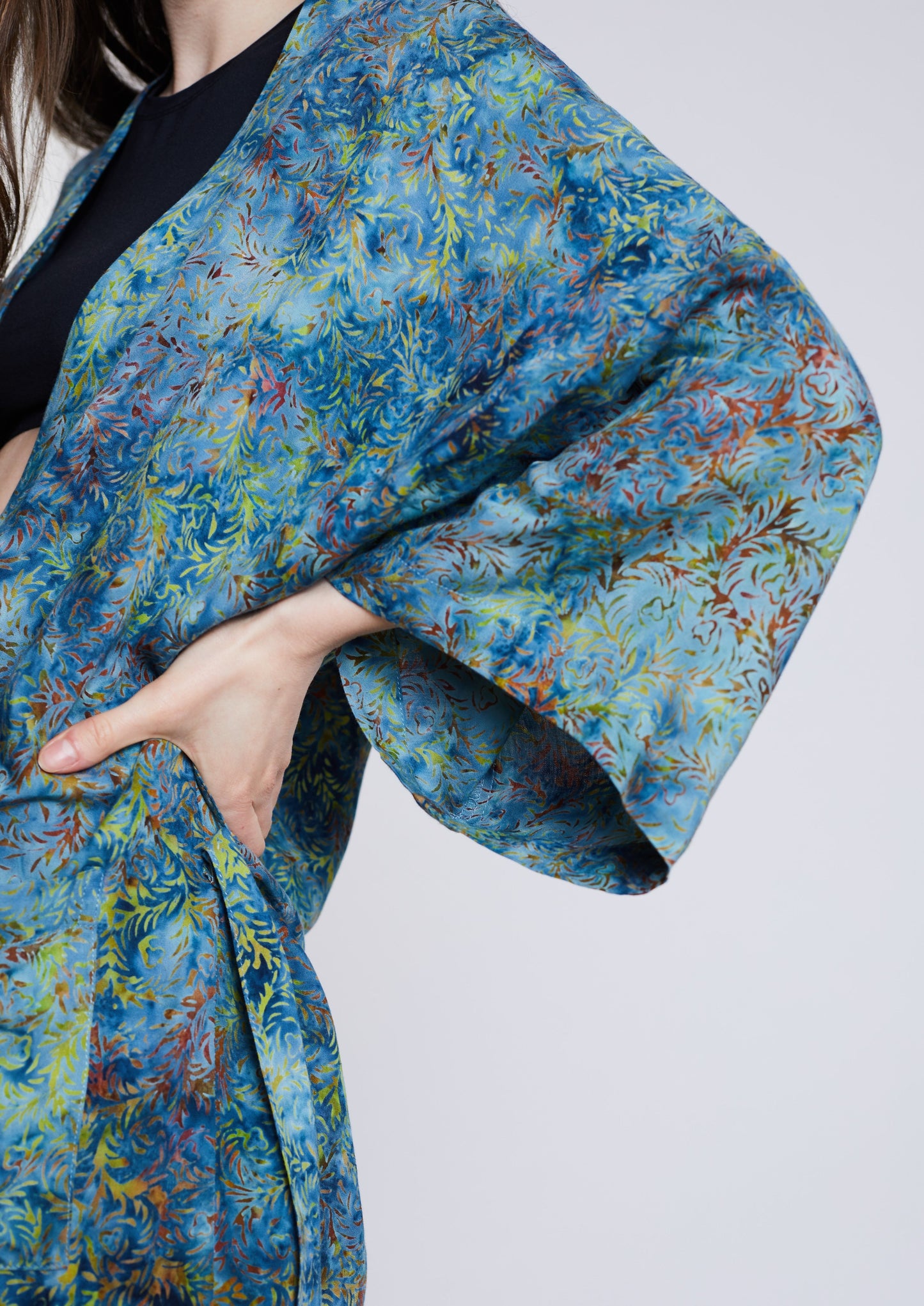 Long Light-Blue-Green handmade Kimono