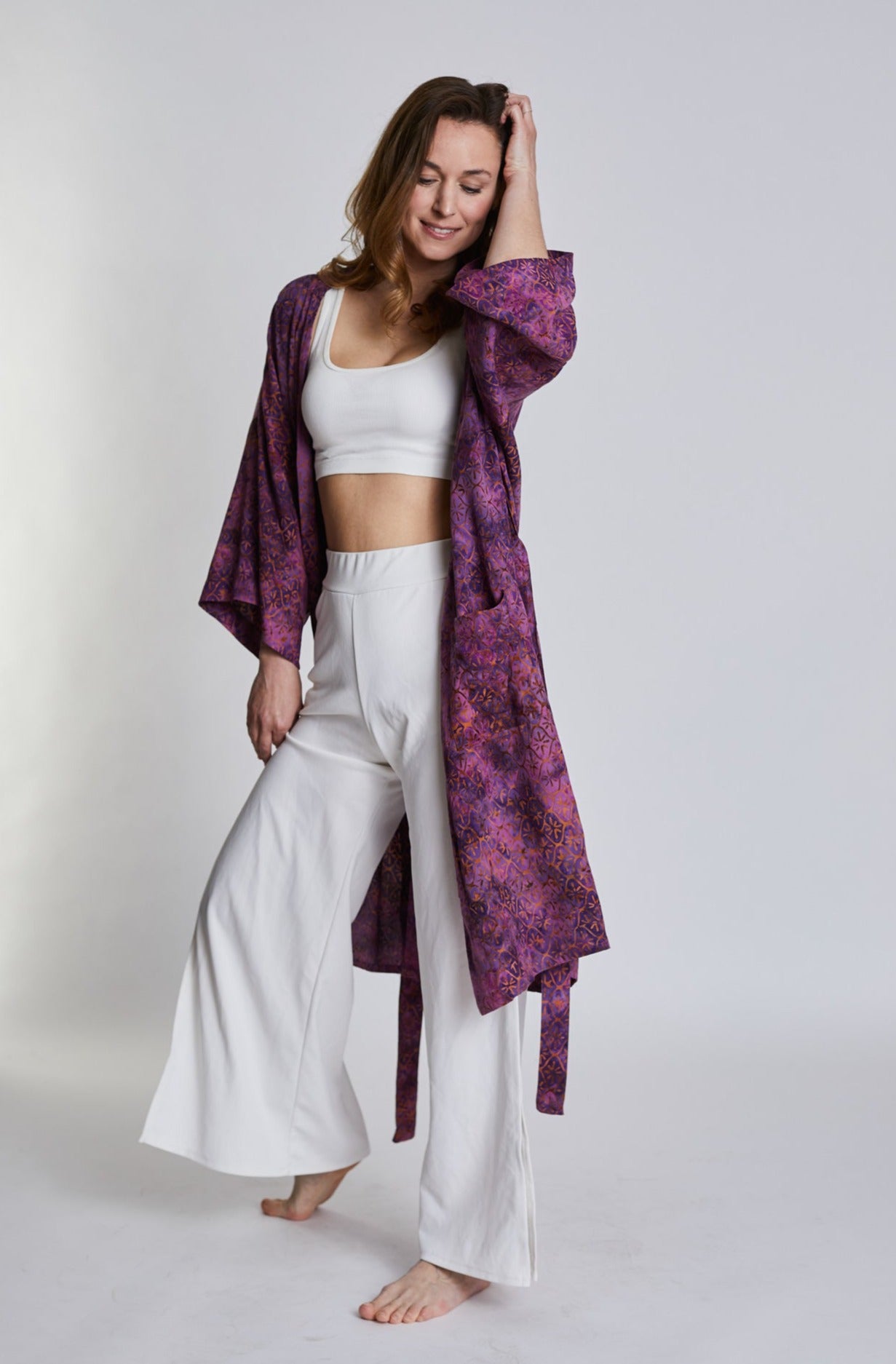 Long Purple-Gold handmade Kimono