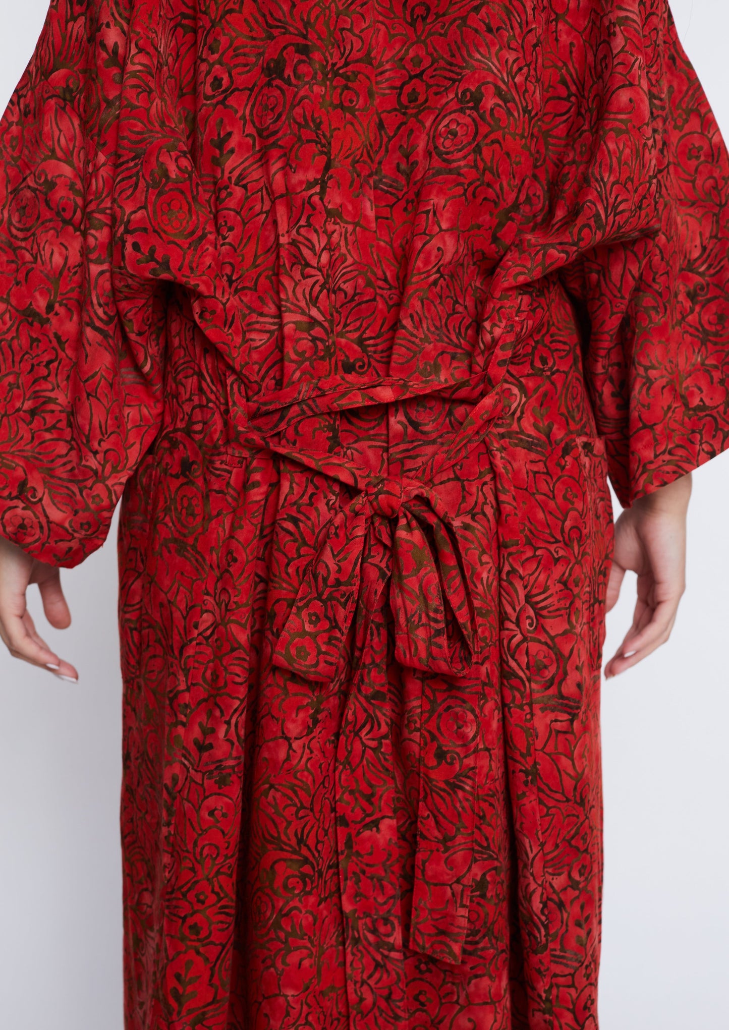 Long Red-Flowers handmade Kimono