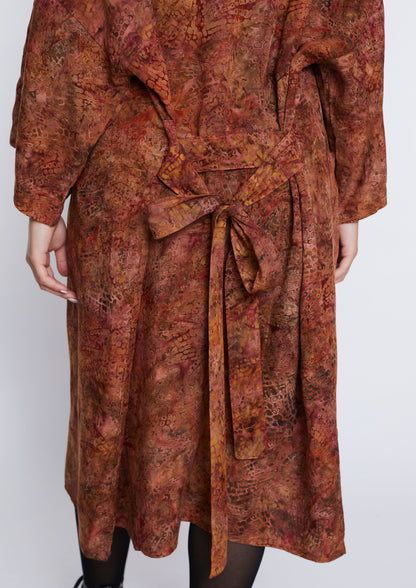 Long Brown-Orange handmade Kimono