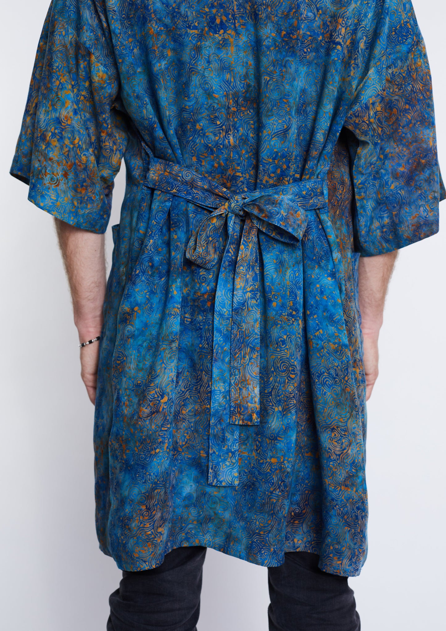 Long Blue-Orange-Waves handmade Kimono