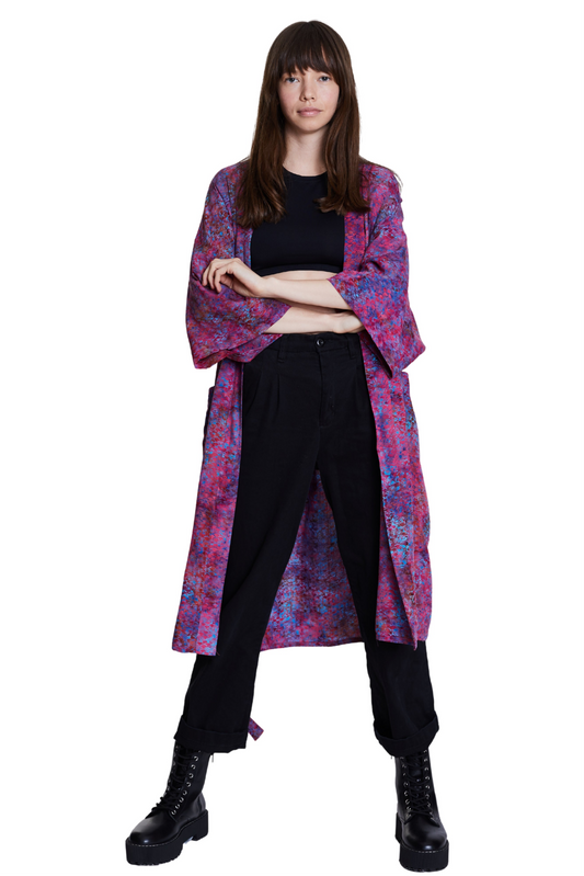 Long Mermaid-Pink-Blue handmade Kimono