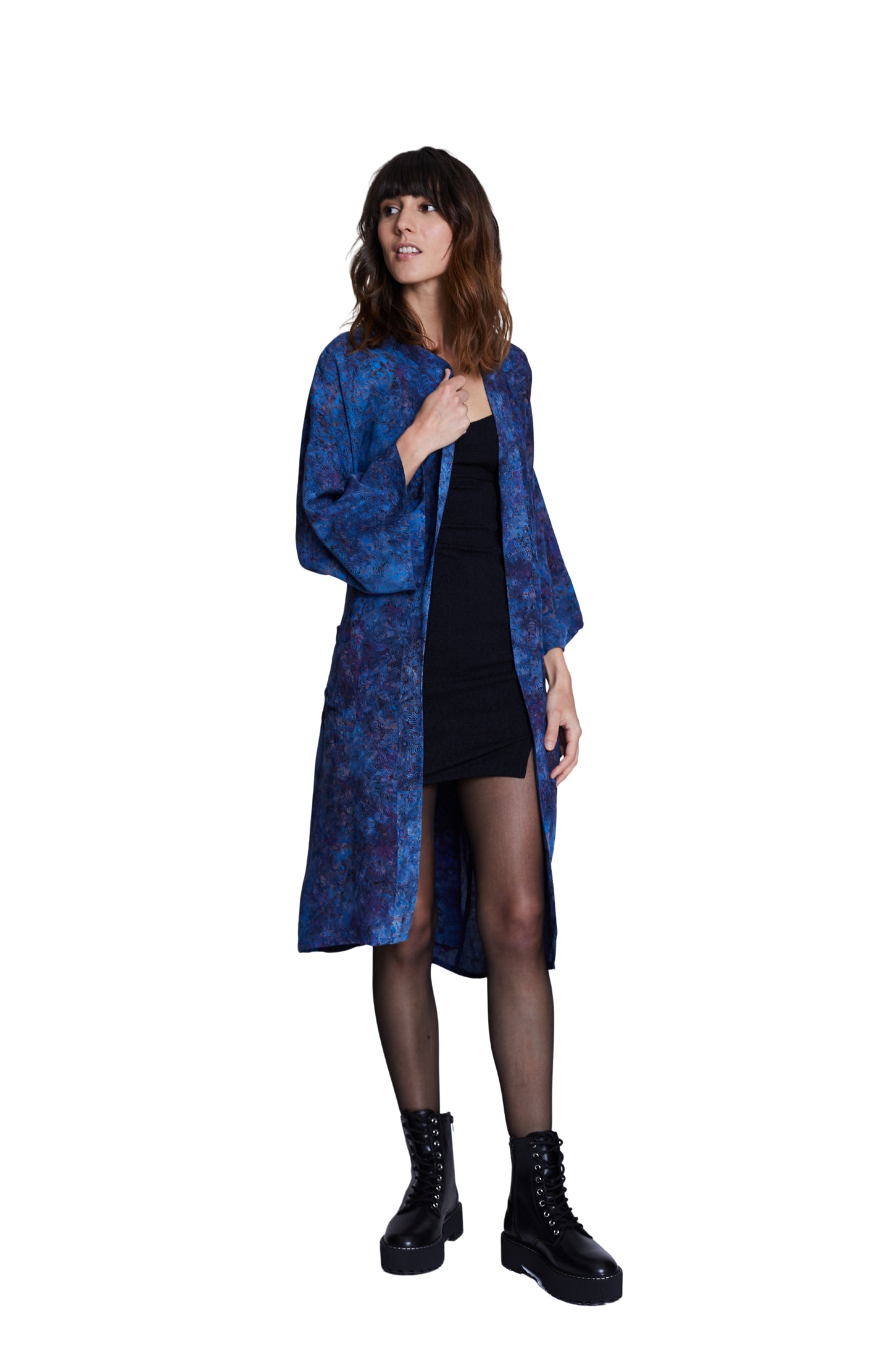 Long Midnight-Blue handmade Kimono