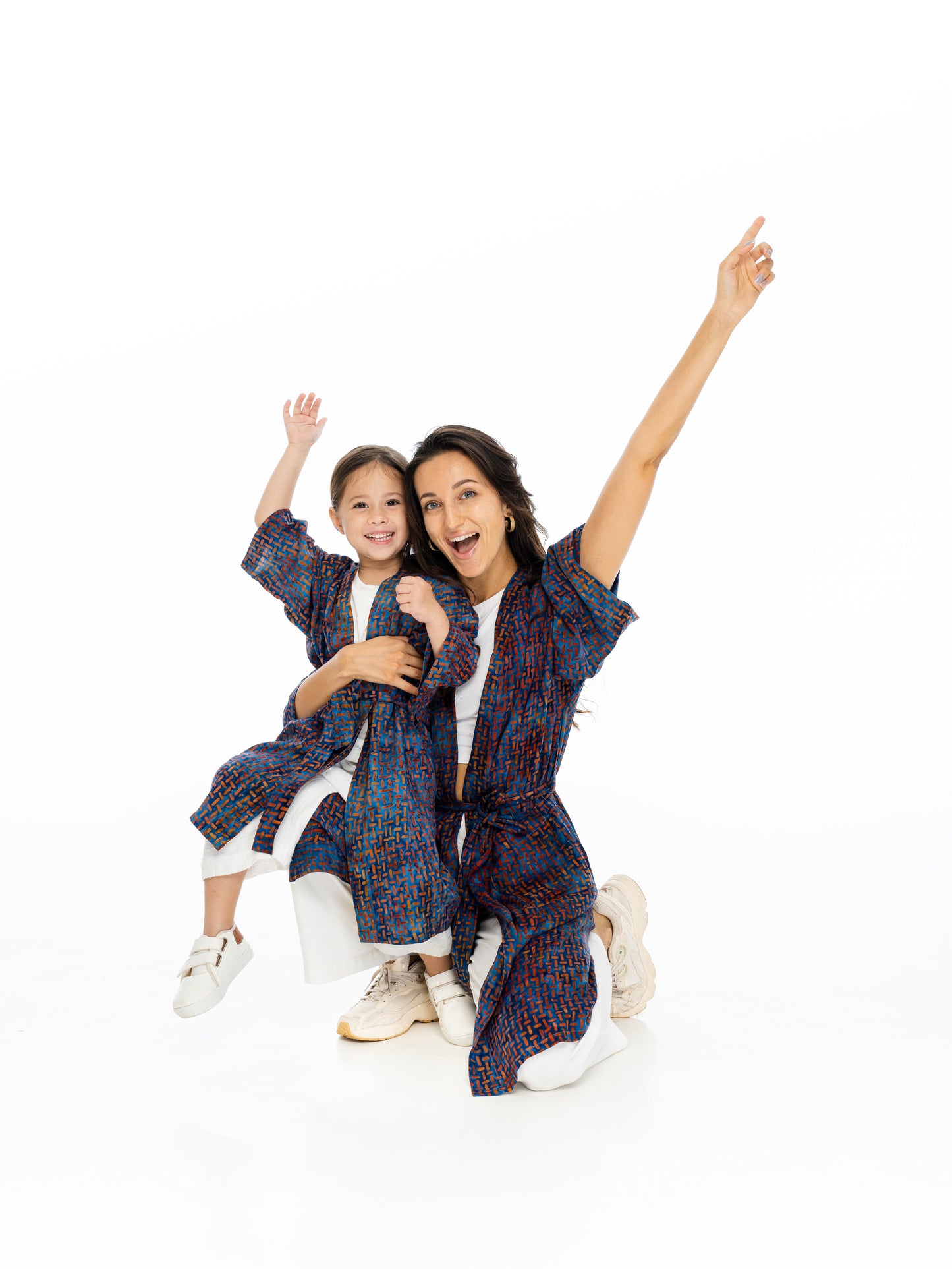 Kimono Set Long Blue-Orange – Partnerlook for Kids and Adults