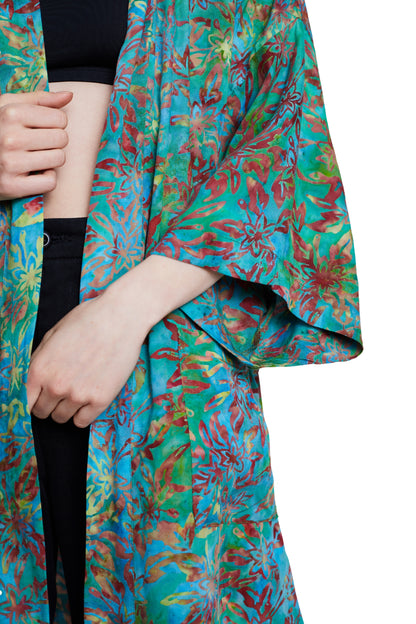 Long Multicolour-Green handmade Kimono