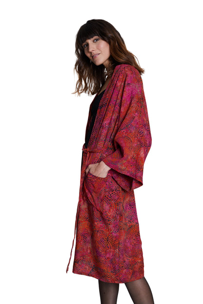 Long Cherry-Red handmade Kimono