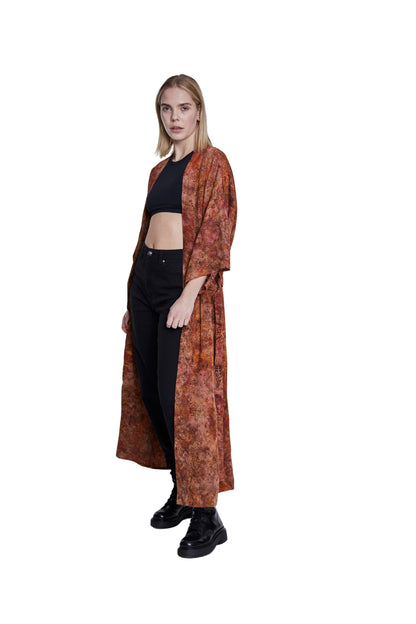 Extra long Brown Orange handmade Kimono