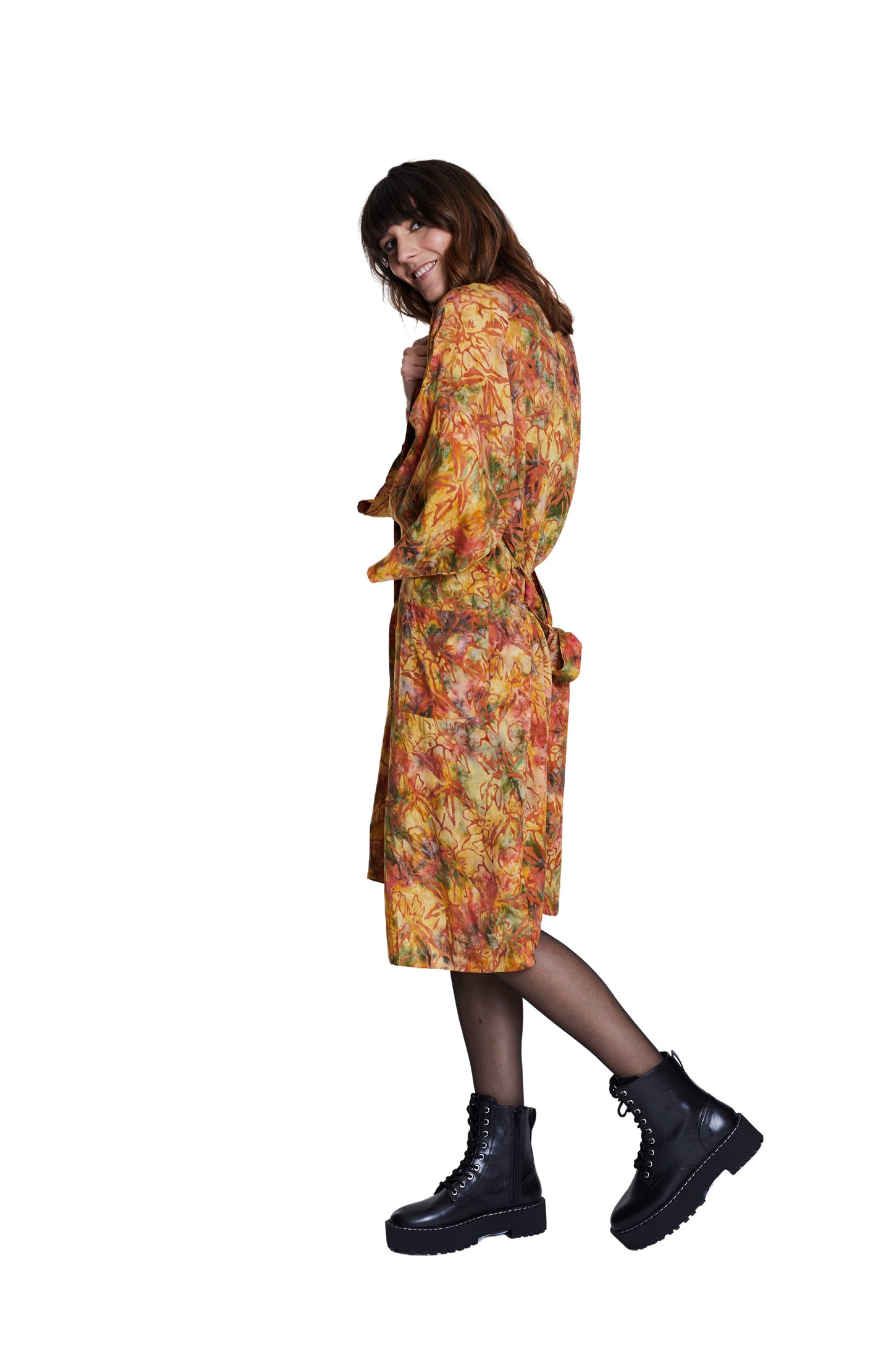 Long Multicolour-Yellow handmade Kimono
