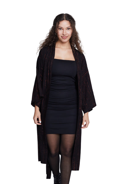 Long Brown-Stripes handmade Kimono