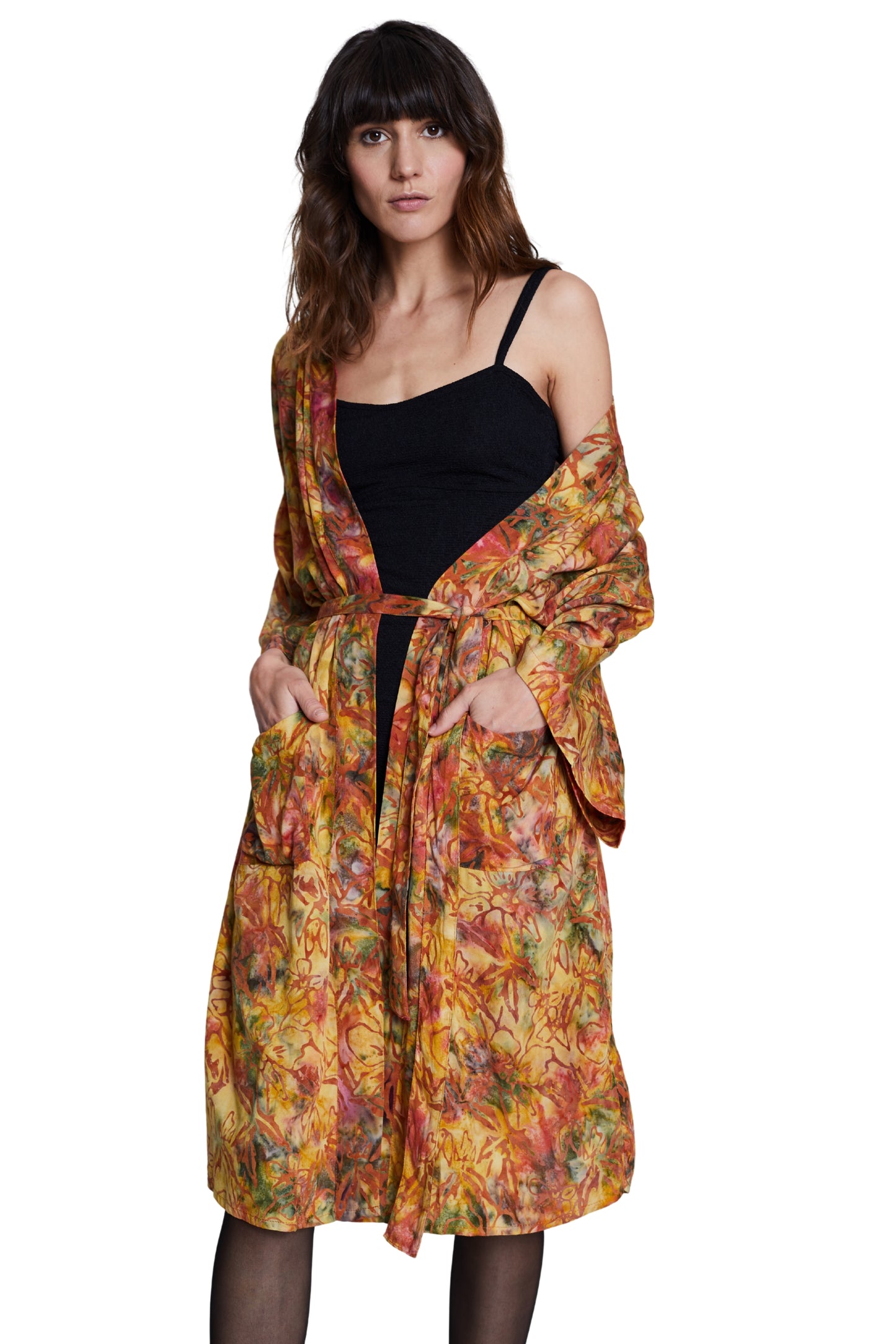 Long Multicolour-Yellow handmade Kimono