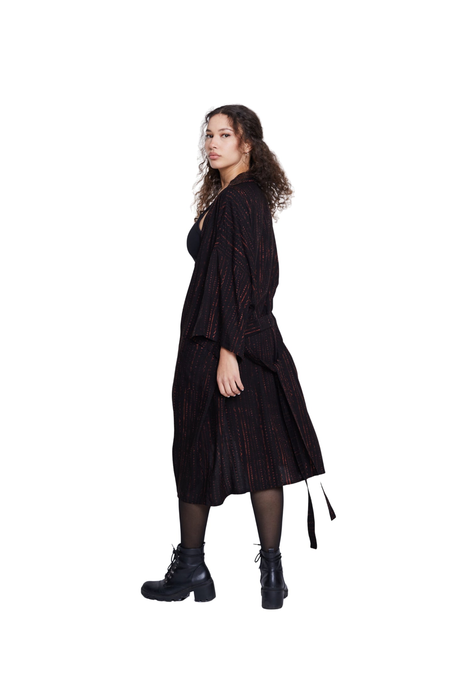 Long Brown-Stripes handmade Kimono
