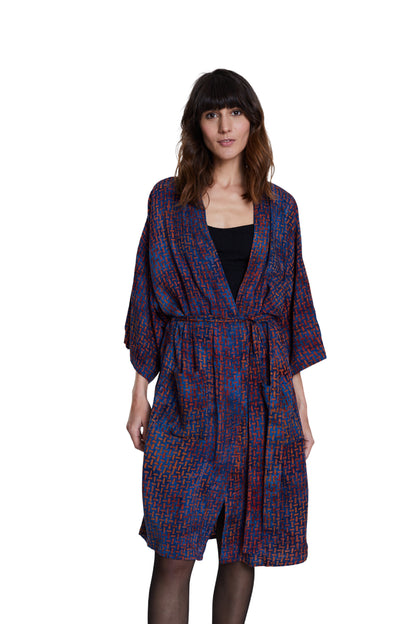 Long Blue-Orange handmade Kimono