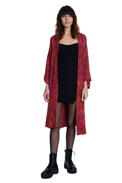 Long Cherry-Red handmade Kimono