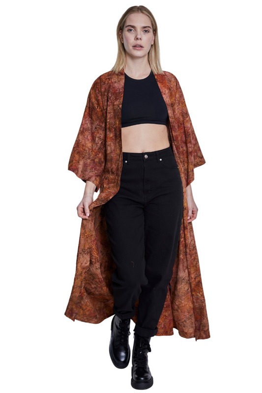 Extra long Brown Orange handmade Kimono
