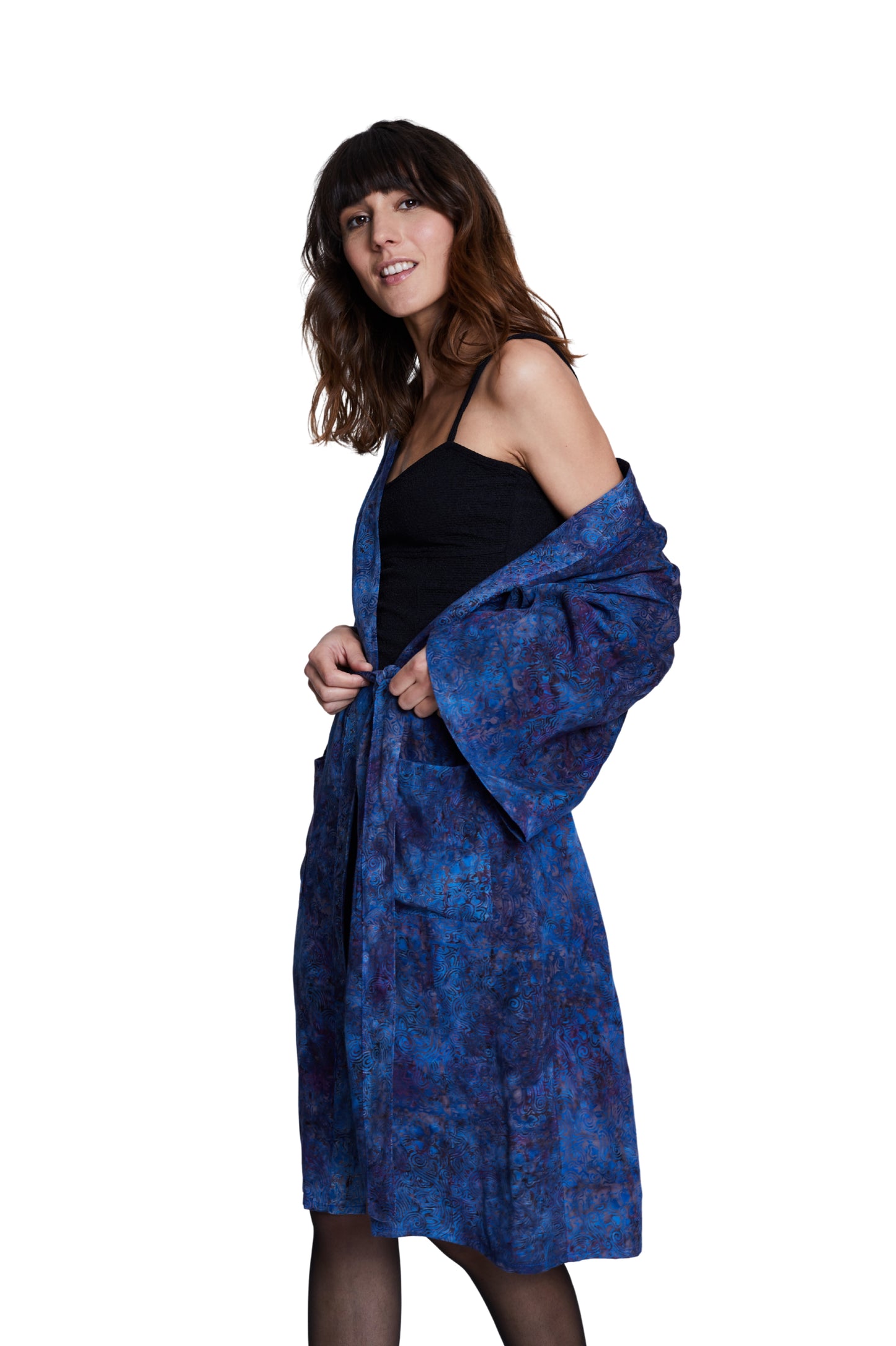 Long Midnight-Blue handmade Kimono