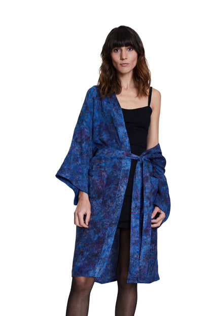 Long Midnight-Blue handmade Kimono
