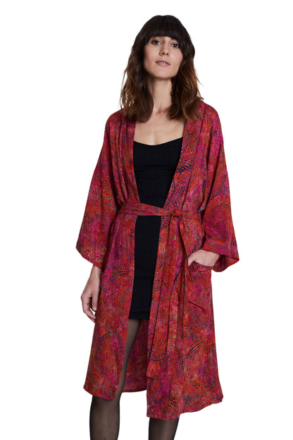 Long Cherry-Red handmade Kimono