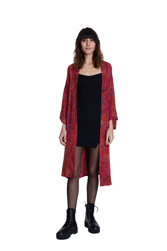Long Cherry-Red handmade Kimono