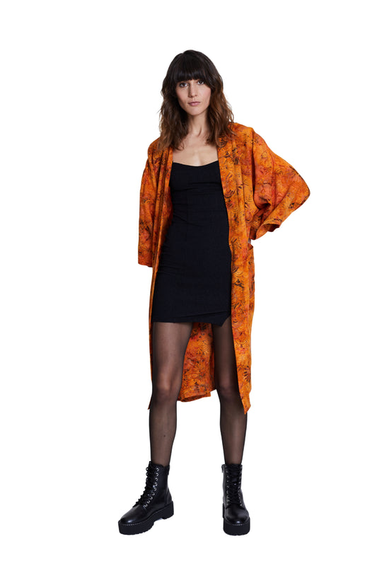 Long Sunset-Orange handmade Kimono