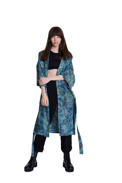 Long Light-Blue-Green handmade Kimono