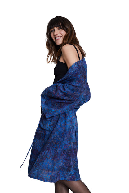 Long Midnight-Blue handmade Kimono