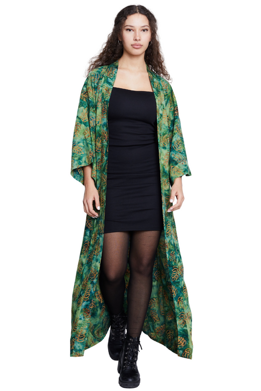 Extra long Green-Leaves handmade Kimono