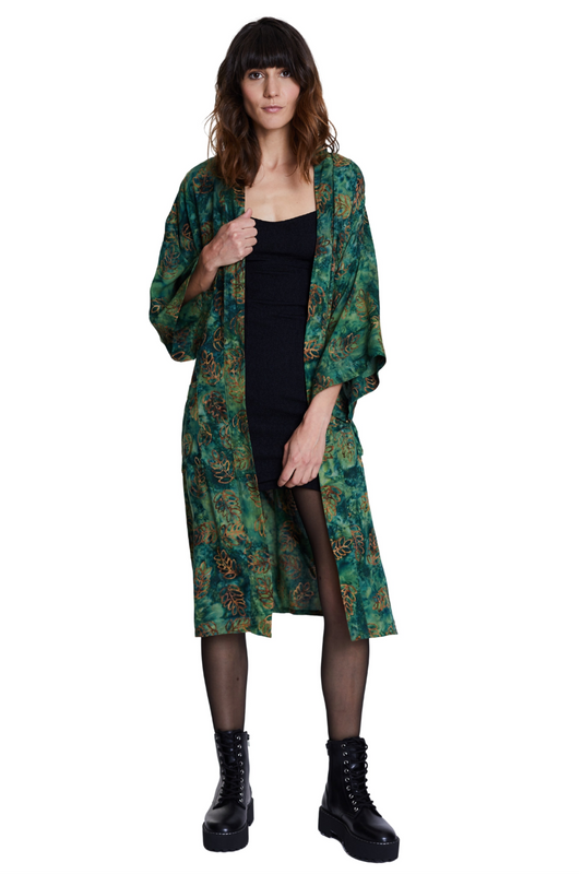 Long Green-Leaves handmade Kimono