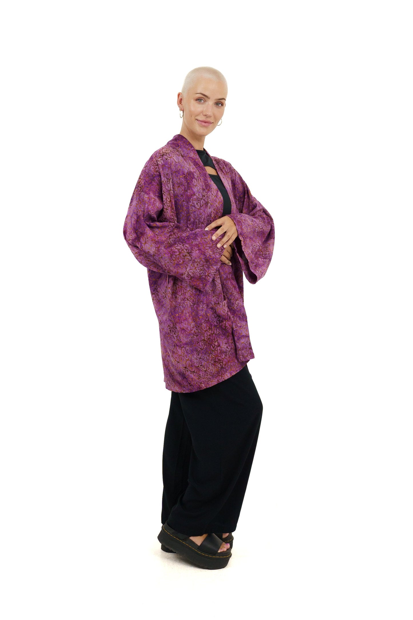 Short Purple-Gold handmade Kimono