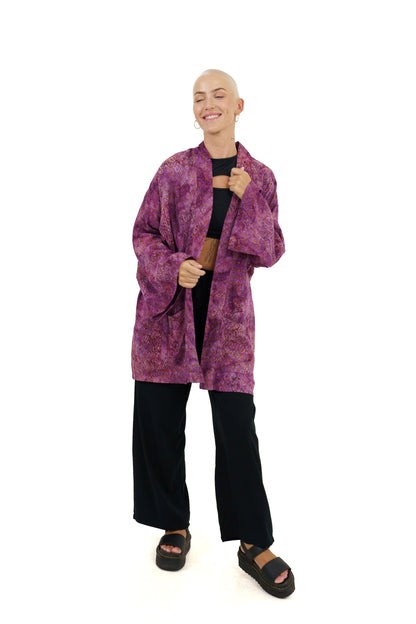 Short Purple-Gold handmade Kimono