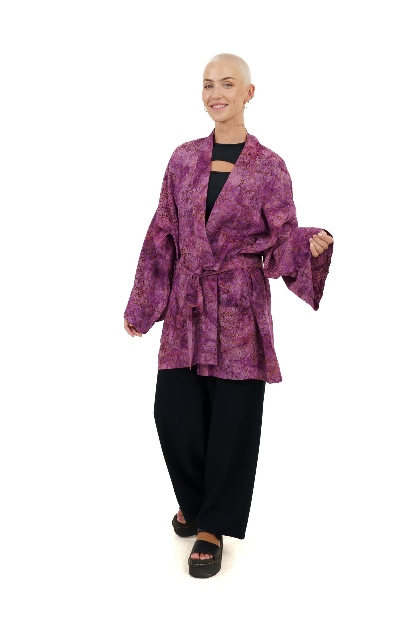 Short Purple-Gold handmade Kimono