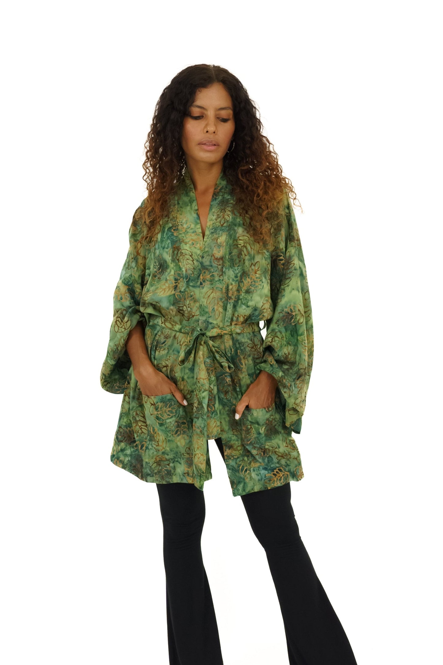 Kurzer Green-Leaves handmade Kimono