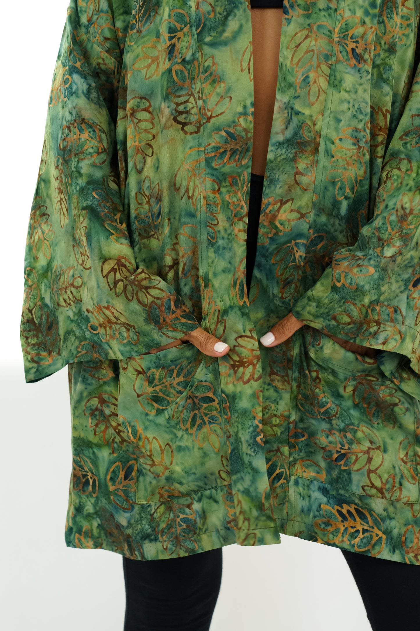 Kurzer Green-Leaves handmade Kimono