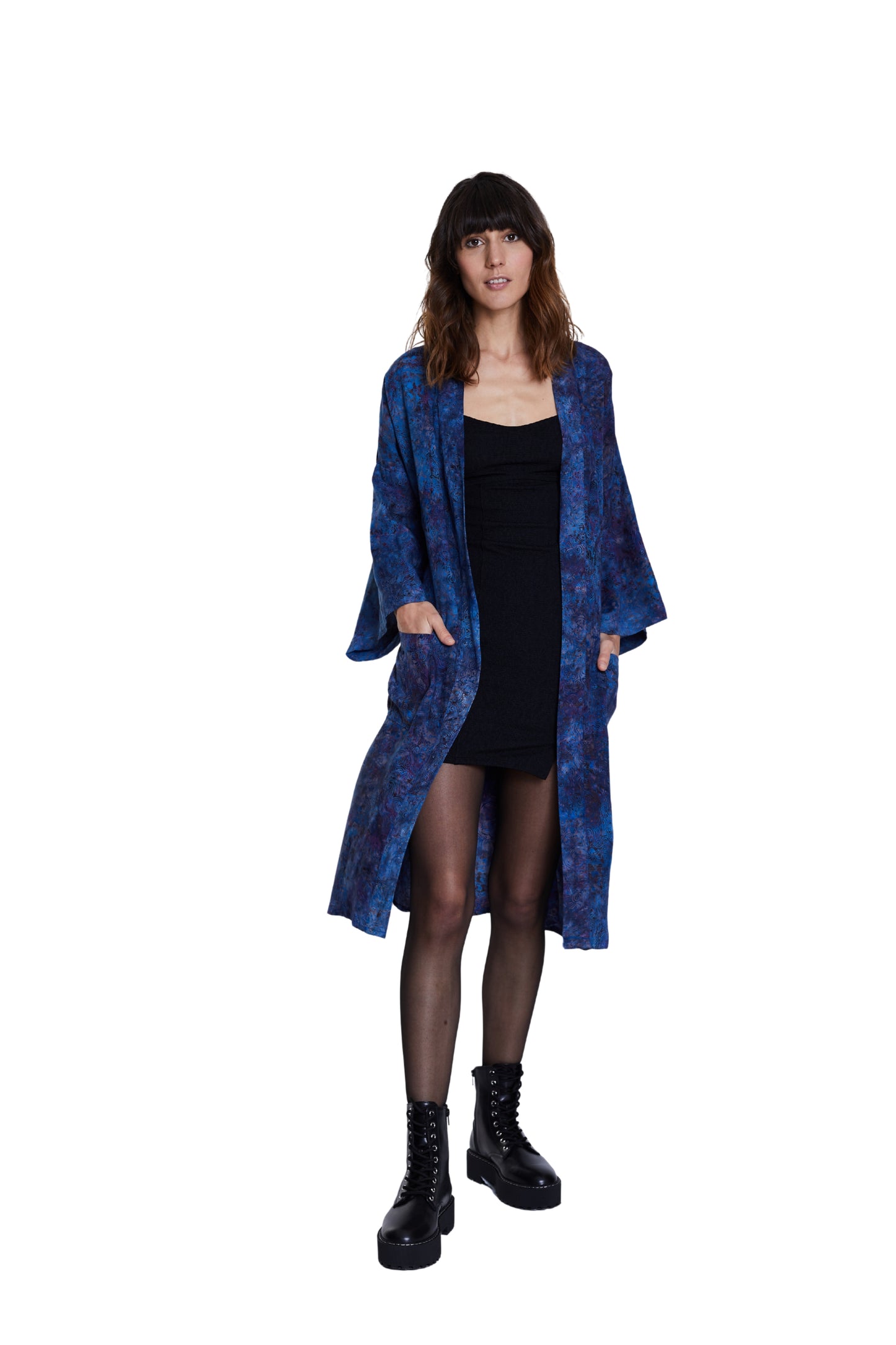 Long Midnight-Blue handmade Kimono