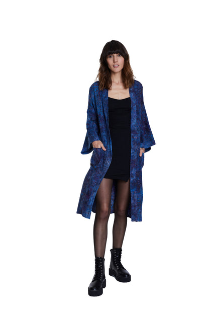 Long Midnight-Blue handmade Kimono