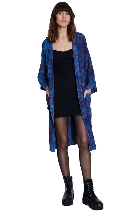 Long Midnight-Blue handmade Kimono