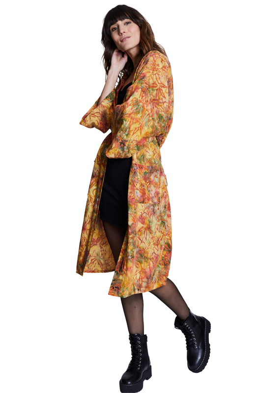 Long Multicolour-Yellow handmade Kimono