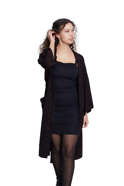 Long Brown-Stripes handmade Kimono