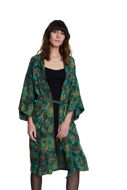 Long Green-Leaves handmade Kimono