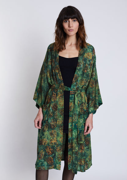 Long Green-Leaves handmade Kimono