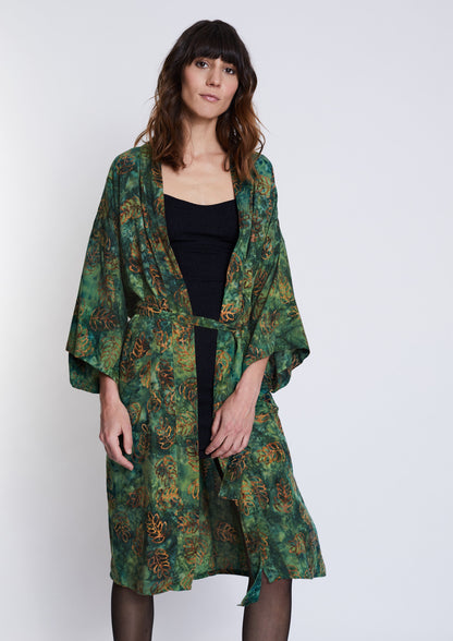 Long Green-Leaves handmade Kimono