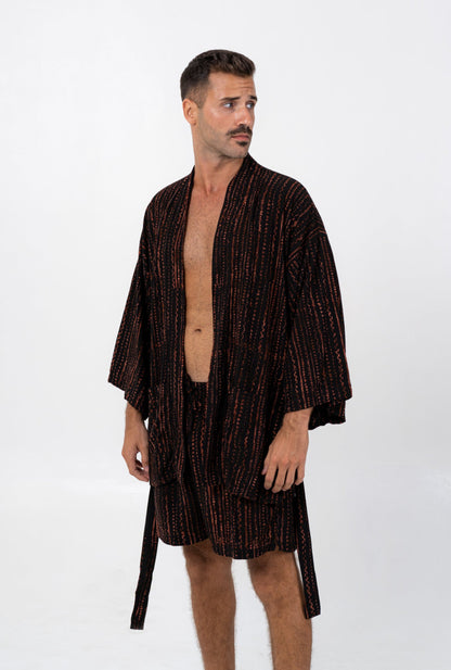 Kimono Set in Brown-Stripes