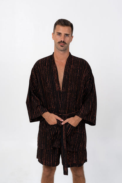 Kimono Set in Brown-Stripes