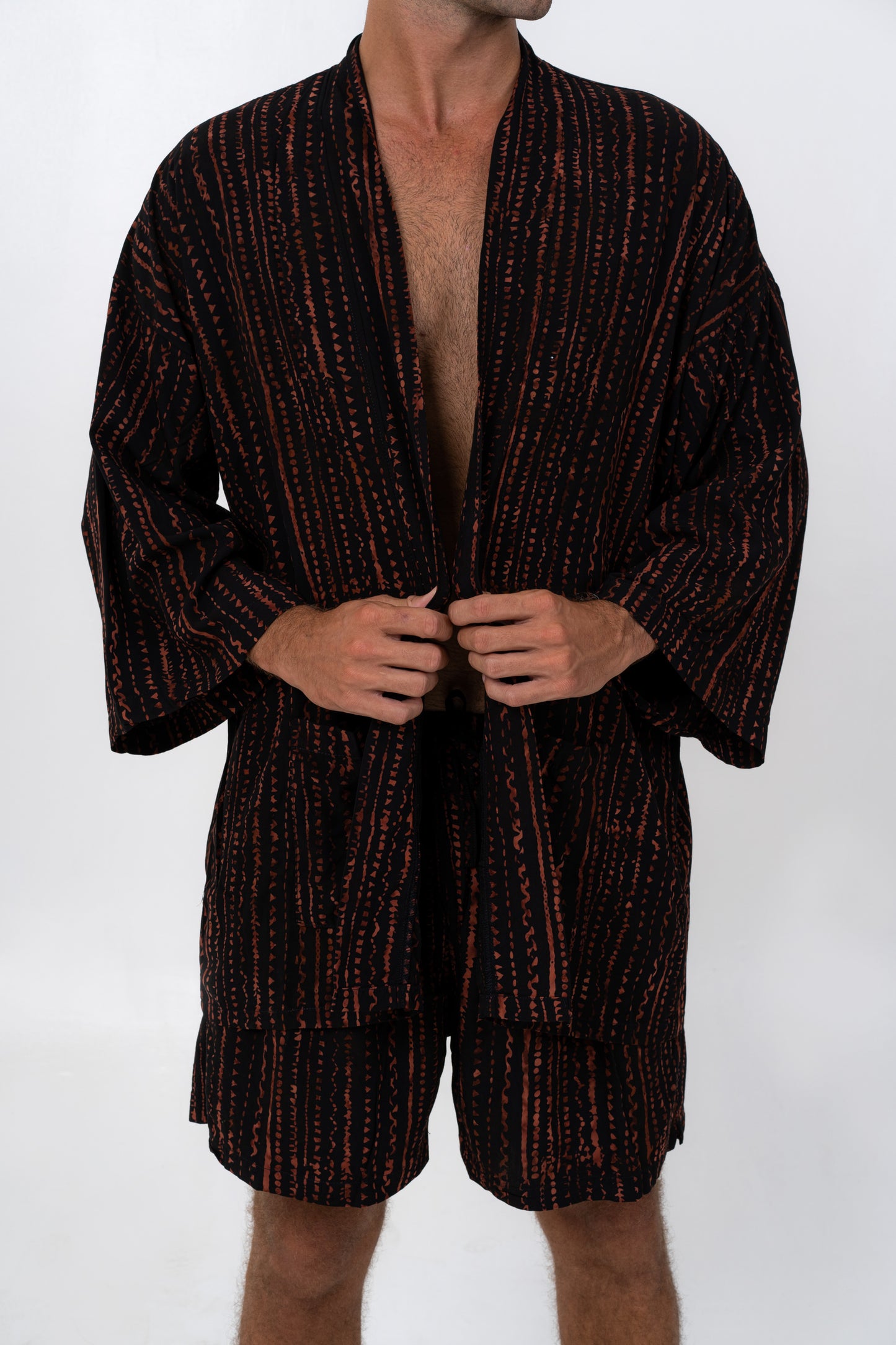 Kimono Set in Brown-Stripes